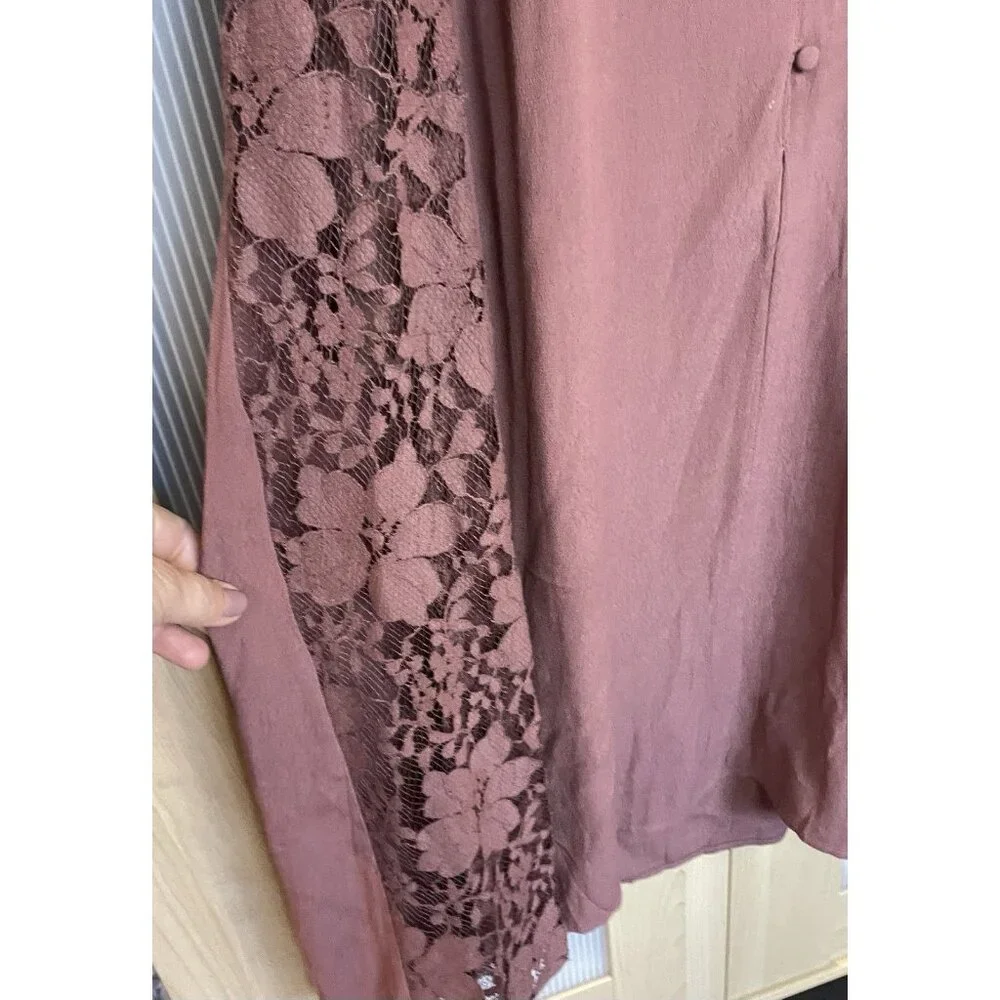 ASTR The Label Copper Ditsy Long Sleeve Midi Dress Sz S Lace Whimsy Boho Ruffles